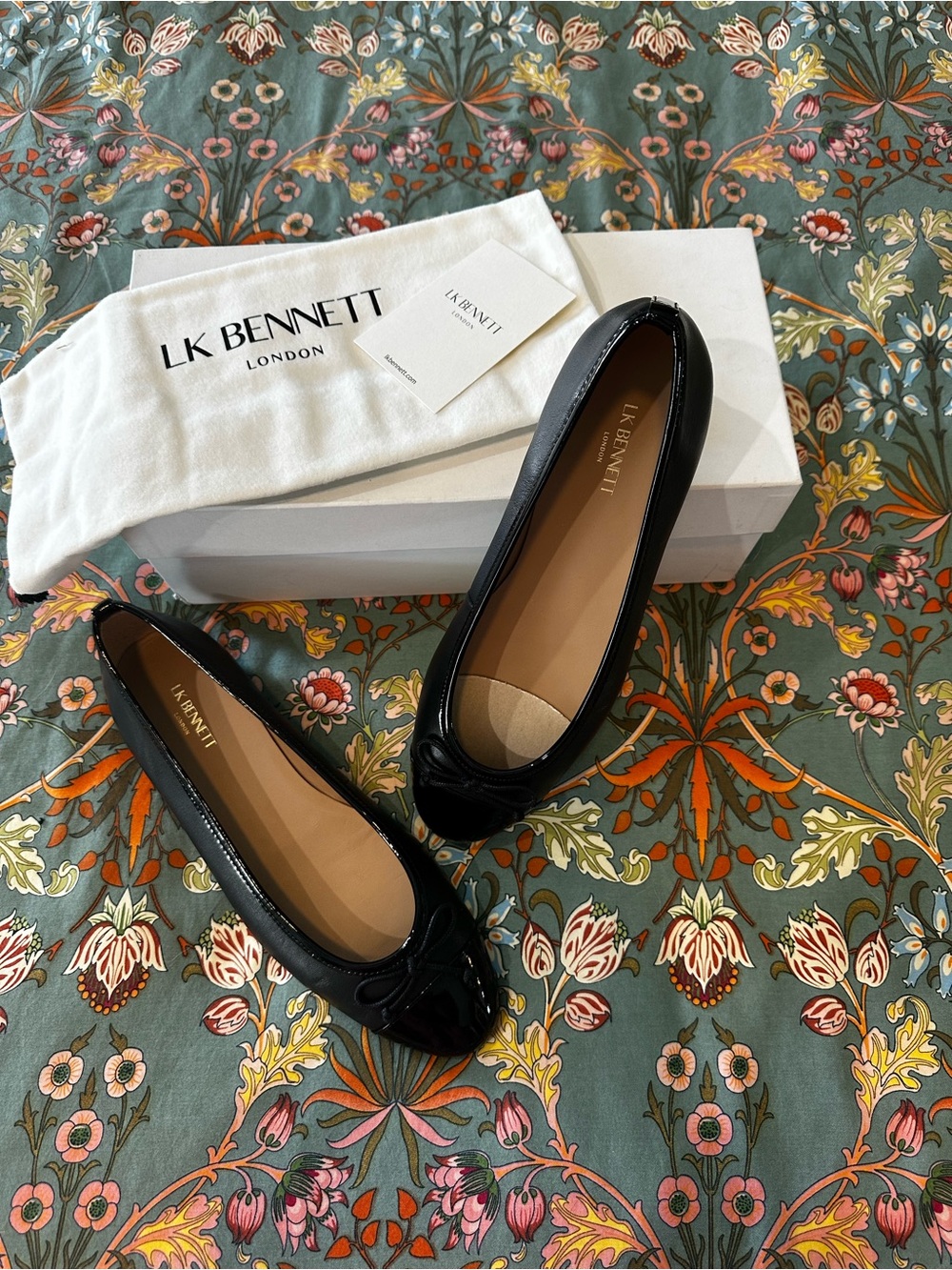 LK Bennett Black Patent Ballet Flats with Bow Detail